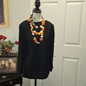 Black Eyelet Women's Long Sleeve Square Cut-Out Back Sweater, Size Medium